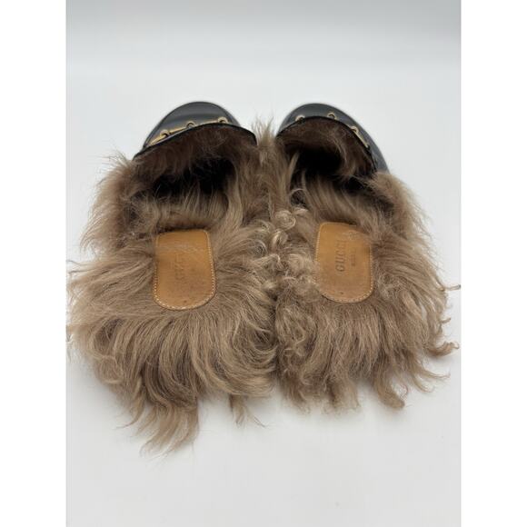 Gucci Princetown Horsebit Accent Black Leather Mules Fur Lined Size 9 39 Loafers - Picture 12 of 16